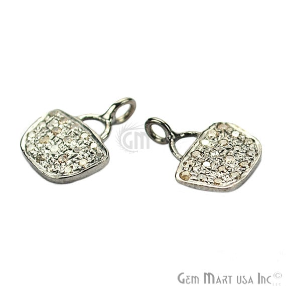 Purse Shape 12x9mm Diamond Pave Single Bail Sterling Silver Charm for Bracelet & Pendants - GemMartUSA (755133186095)