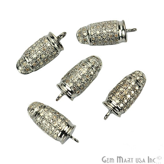 Bullet Shape 18x7mm Diamond Charms Pave Single Bail Sterling Silver Charm for Bracelet Pendants & Necklace - GemMartUSA (755133775919)