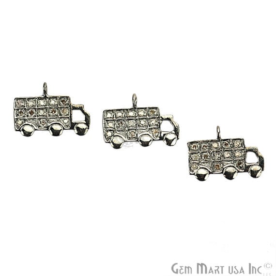 Truck Shape Diamond Charms Pendant, 15x10mm 925 Sterling Silver Pave Charms Pendant - GemmartUSA (755134758959)
