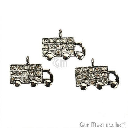 Truck Shape Diamond Charms Pendant, 15x10mm 925 Sterling Silver Pave Charms Pendant - GemMartUSA (755134758959)