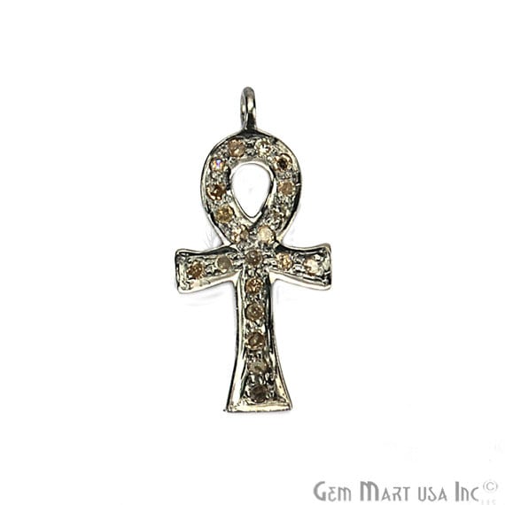 Ankh Shape Diamond Charms Pendant, 20x10mm 925 Sterling Silver Pave Charms Pendant - GemMartUSA (755139051567)