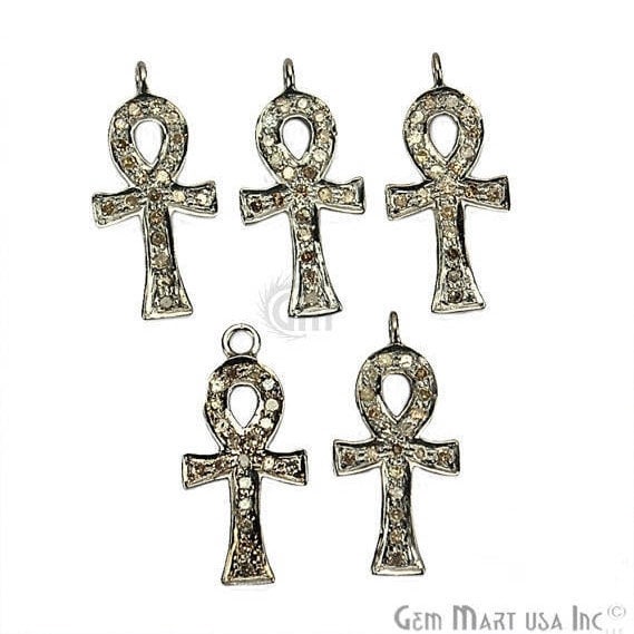 Ankh Shape Diamond Charms Pendant, 20x10mm 925 Sterling Silver Pave Charms Pendant - GemMartUSA (755139051567)