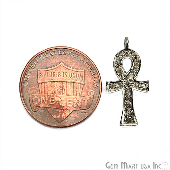 Ankh Shape Diamond Charms Pendant, 20x10mm 925 Sterling Silver Pave Charms Pendant - GemMartUSA (755139051567)