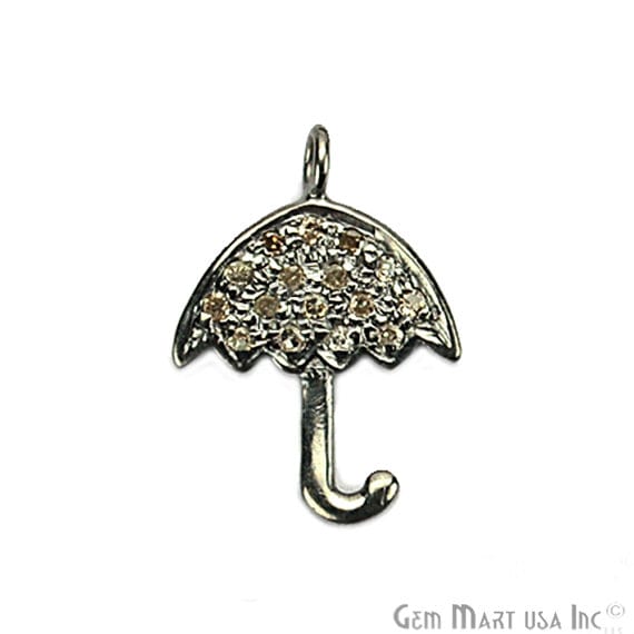 Umbrella Shape Diamond Charms Pendant, 15x11mm 925 Sterling Silver Pave Charms - GemMartUSA (755140132911)