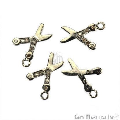 Scissors Shape Diamond Charms Pendant, 17x11mm 925 Sterling Silver Pave Charms Pendant - GemmartUSA (755149111343)