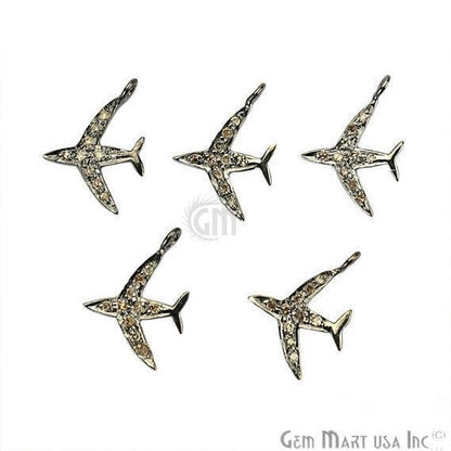 Aeroplane Shape Diamond Charms 14x11mm 925 Sterling Silver Pave Charms Pendant - GemMartUSA (755149668399)