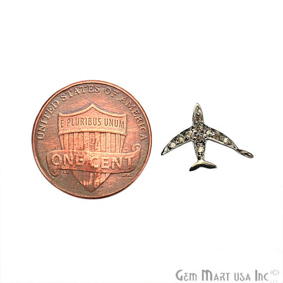 Aeroplane Shape Diamond Charms 14x11mm 925 Sterling Silver Pave Charms Pendant - GemMartUSA (755149668399)