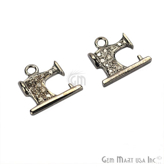 Sewing Machine Shape Diamond Charms Pendant, 12x12mm 925 Sterling Silver Pave Charms Pendant - GemmartUSA (755149865007)