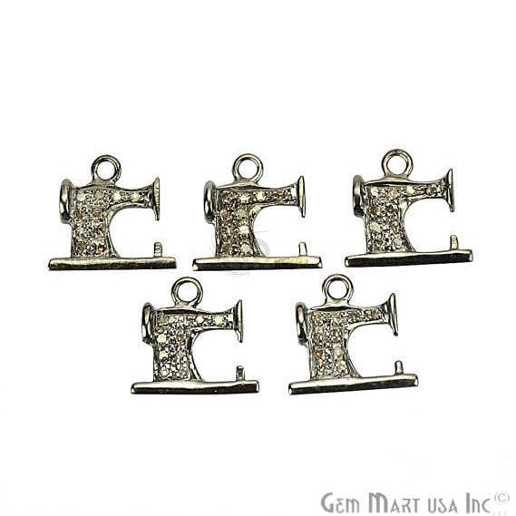Sewing Machine Shape Diamond Charms Pendant, 12x12mm 925 Sterling Silver Pave Charms Pendant - GemMartUSA (755149865007)