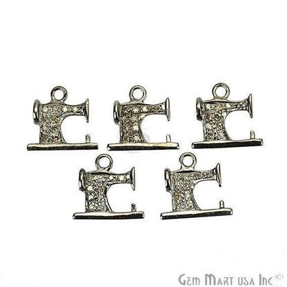 Sewing Machine Shape Diamond Charms Pendant, 12x12mm 925 Sterling Silver Pave Charms Pendant - GemMartUSA (755149865007)