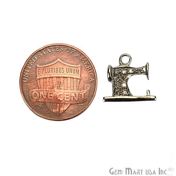 Sewing Machine Shape Diamond Charms Pendant, 12x12mm 925 Sterling Silver Pave Charms Pendant - GemMartUSA (755149865007)