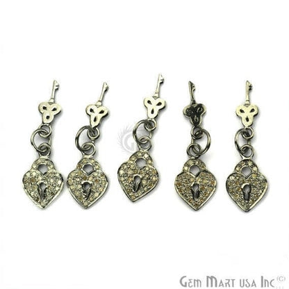 Lock Key Shape Diamond Charms Pendant, 15x9mm 925 Sterling Silver Pave Charms Pendant - GemmartUSA (755152519215)