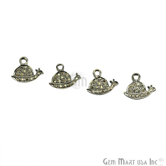 Snail Shape Diamond Charms Pendant, 12x9mm 925 Sterling Silver Pave Charms Pendant - GemMartUSA (755153109039)