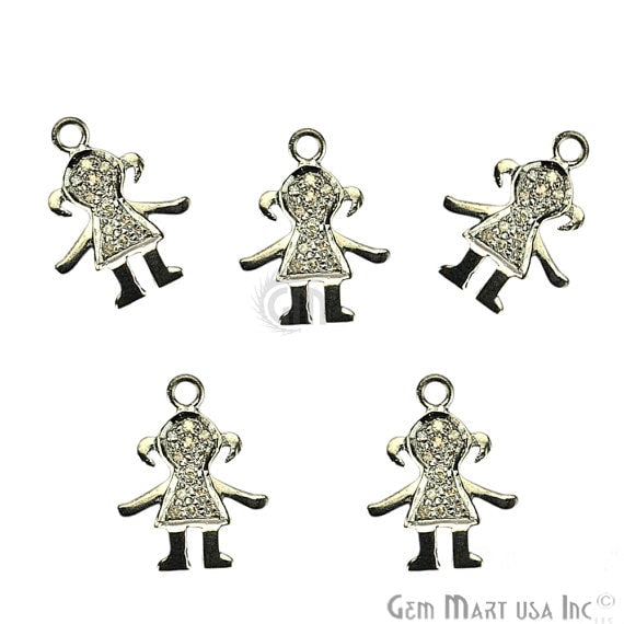 Little Girl Shape Diamond Charms Pendant, 16x12mm 925 Sterling Silver Pave Charms Pendant - GemMartUSA (755158319151)