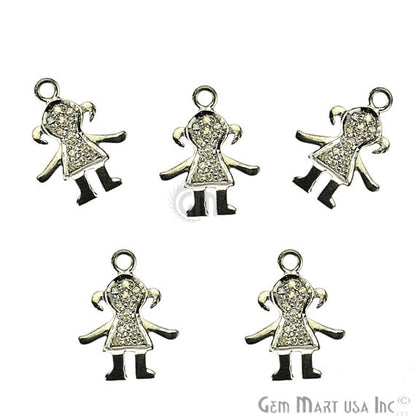 Little Girl Shape Diamond Charms Pendant, 16x12mm 925 Sterling Silver Pave Charms Pendant - GemMartUSA (755158319151)