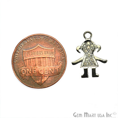 Little Girl Shape Diamond Charms Pendant, 16x12mm 925 Sterling Silver Pave Charms Pendant - GemMartUSA (755158319151)