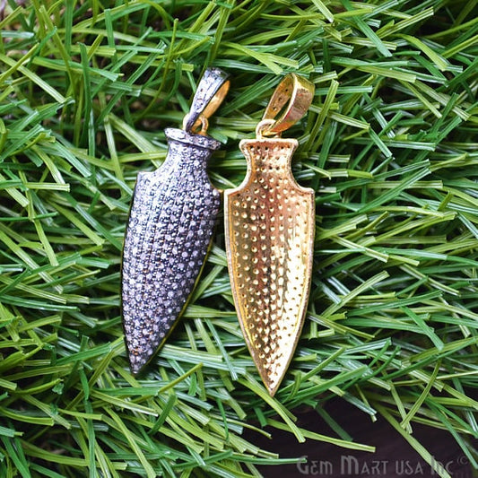 Arrow Head Pave Diamond Charm Pendant, Gold Vermeil Necklace Charm Pendant - GemMartUSA (763565244463)