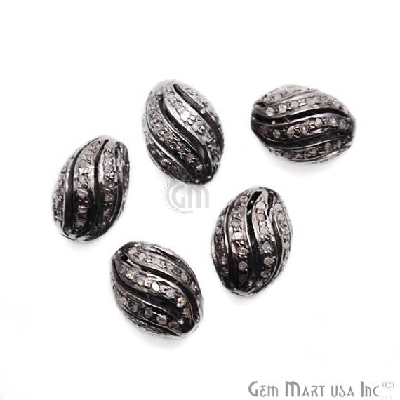 Pave Oval Diamond Charm Beads, Sterling Silver Necklace Charm Beads - GemMartUSA (763627143215)