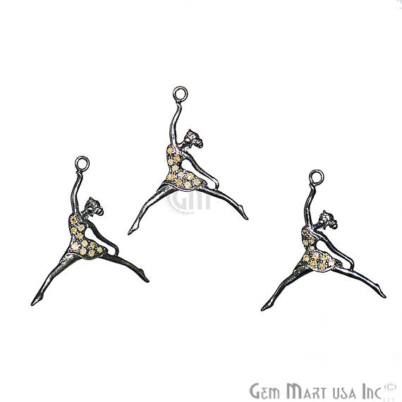 Pave Ballet Girl Diamond Charm Pendant, Sterling Silver Necklace Charm Pendant - GemmartUSA (763631370287)