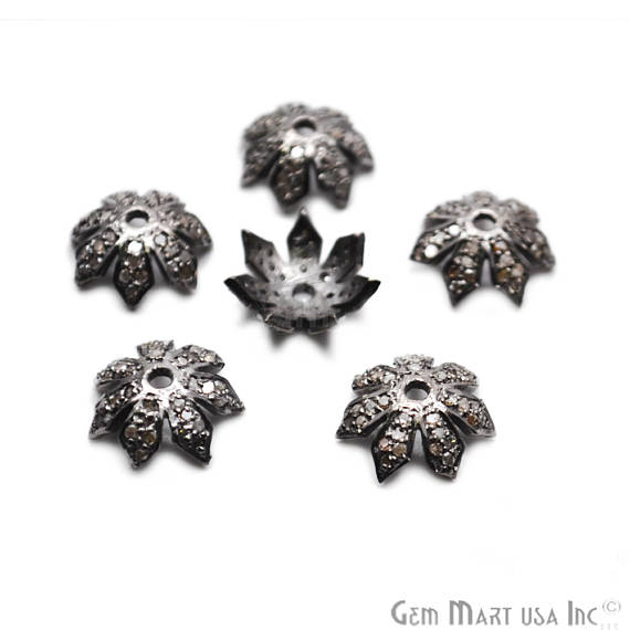 Pave Flower Shape Diamond Charm Beads, Sterling Silver Necklace Charm Beads - GemmartUSA (763636318255)