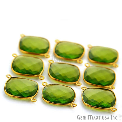 Peridot Cushion 10mm Gold Plated Double Bail Bezel Gemstone Connector - GemMartUSA