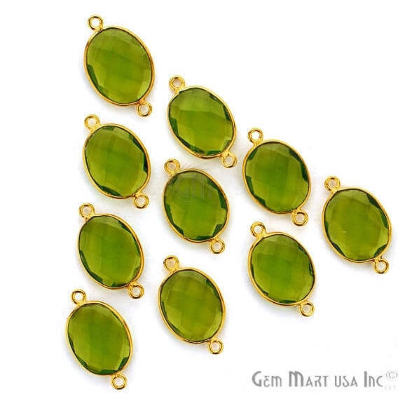 Peridot Oval Shape 12x16mm Gold Plated Double Bail Gemstone Bezel Connector - GemMartUSA