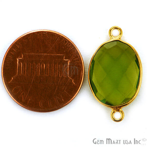 Peridot Oval Shape 12x16mm Gold Plated Double Bail Gemstone Bezel Connector - GemMartUSA