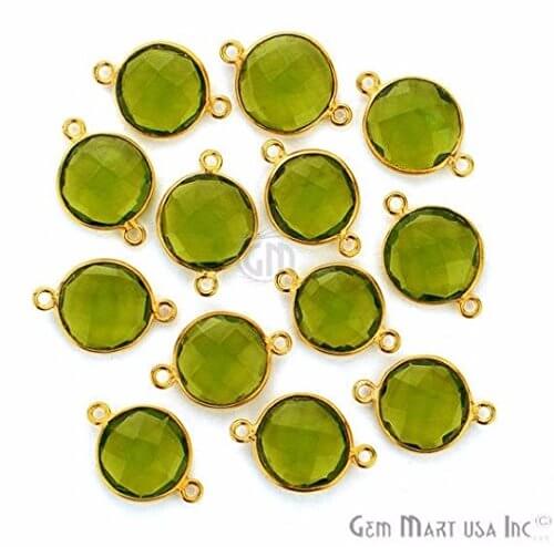 Peridot Round 12mm Gold Plated Double Bail Bezel Gemstone Connector - GemMartUSA
