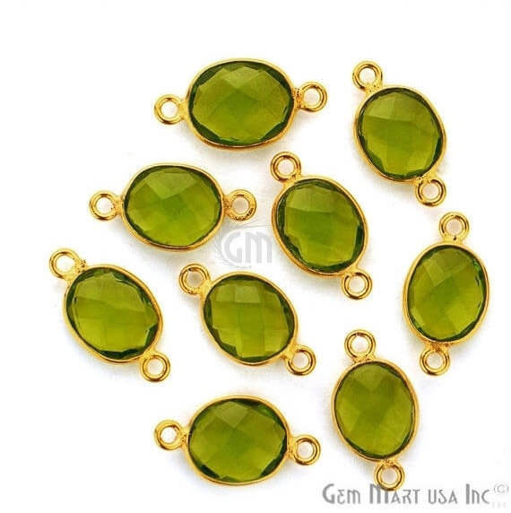Peridot Oval Shape 9x11mm Gold Plated Double Bail Gemstone Bezel Connector - GemMartUSA