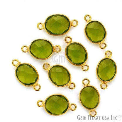 Peridot Oval Shape 9x11mm Gold Plated Double Bail Gemstone Bezel Connector - GemMartUSA