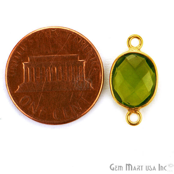 Peridot Oval Shape 9x11mm Gold Plated Double Bail Gemstone Bezel Connector - GemMartUSA
