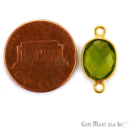 Peridot Oval Shape 9x11mm Gold Plated Double Bail Gemstone Bezel Connector - GemMartUSA