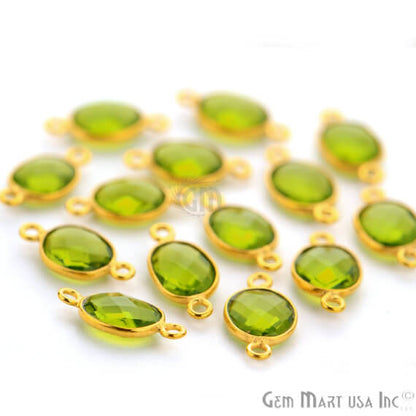Peridot Oval Shape 8x10mm Gold Plated Double Bail Gemstone Bezel Connector - GemMartUSA