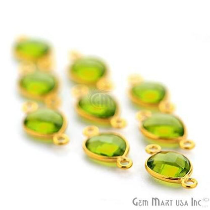 Peridot Pears 8x10mm Gold Plated Double Bail Bezel Gemstone Connector - GemMartUSA
