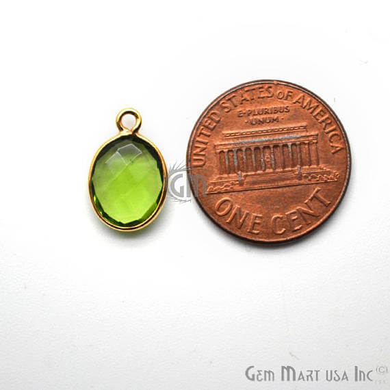 Peridot Oval Shape 8x10mm Gold Plated Single Bail Gemstone Bezel Connector - GemMartUSA