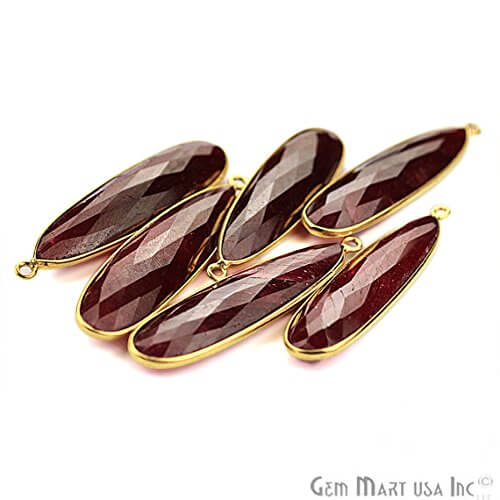 Natural Ruby Pears Shape 44x11mm Gold Plated Single Bail Gemstone Connector - GemMartUSA