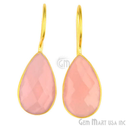 Rose Chalcedony 13x37mm Gold Plated Gemstone Dangle Earrings - GemMartUSA