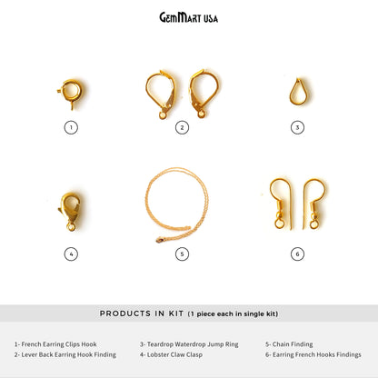 DIY Jewelry Making Supplies Kit,24k Gold Plated Chain, Hooks & Findings, 7 Different DIY Products