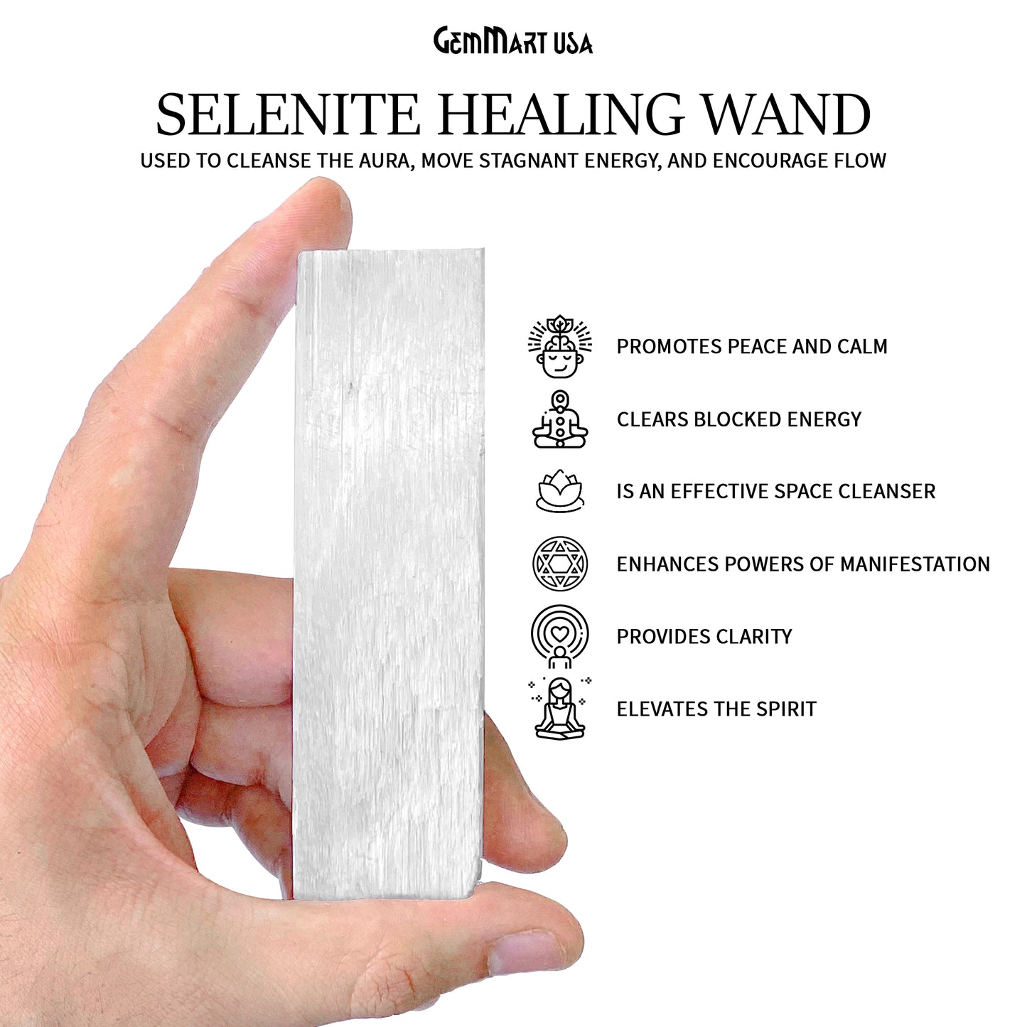 Selenite Stick, Natural Selenite, Selenite Wand, Selenite, Palm Size Selenite, 4x1inch, Healing Crystal