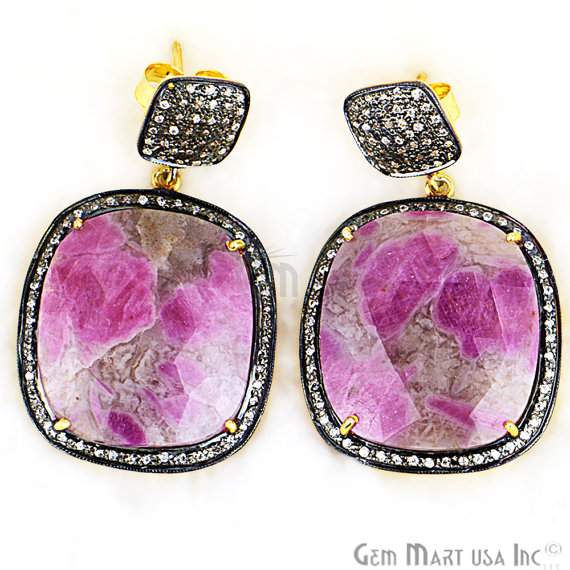 Beautiful Handmade Ruby Earring, 49x29mm Cz Pave Diamond Gold Vermeil Earrings (SHCZ-90113) - GemMartUSA (755055460399)