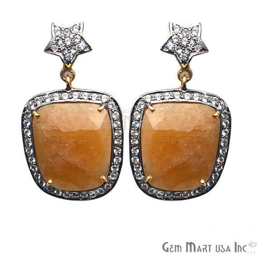 Orange Sapphire With Cubic Zirconia Pave Diamond 20x35mm,Gold Vermeil Dangle Drop Stud Earring - GemMartUSA