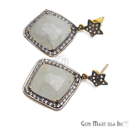 White Sapphire With Cubic Zirconia Pave Diamond 38x25mm,Gold Vermeil Dangle Drop Stud Earring - GemMartUSA