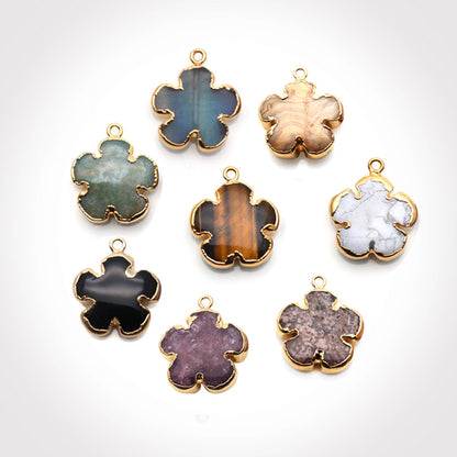 Flower Shape Gemstone Gold Edged Connector Charm (Pick Gemstone, Bail) - GemMartUSA