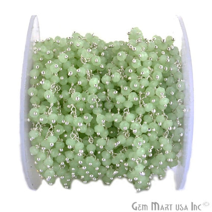 Sea Green Faceted Beads Silver Plated Wire Wrapped Cluster Rosary Chain - GemmartUSA (764224340015)
