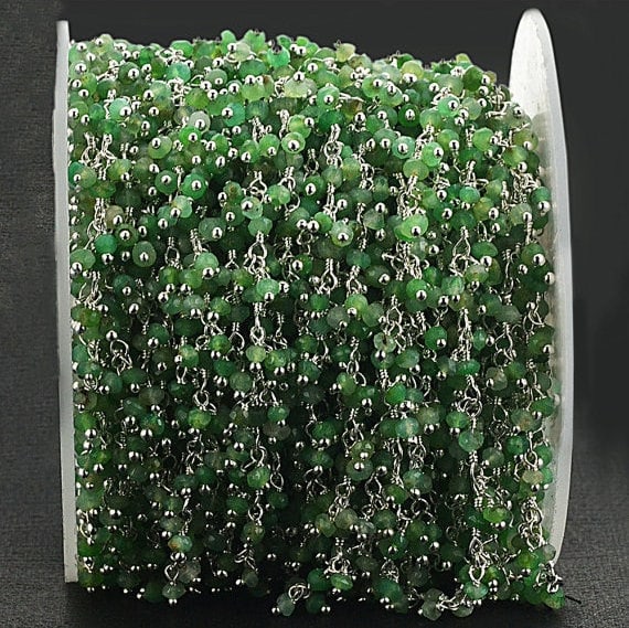 Chrysoprase Faceted Beads Silver Wire Wrapped Cluster Dangle Rosary Chain - GemmartUSA (764225126447)