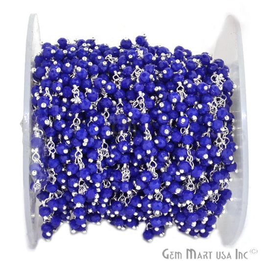 Dark Blue Chalcedony Faceted Beads Silver Plated Cluster Dangle Rosary Chain - GemmartUSA (764226142255)