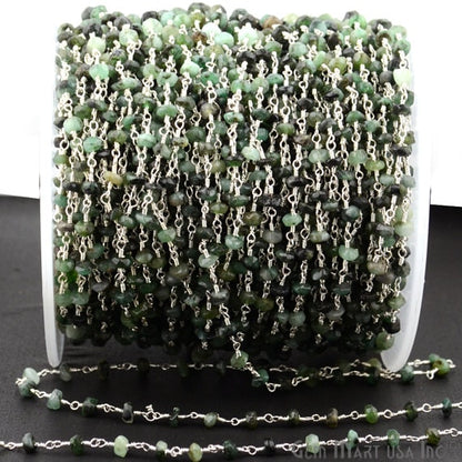 Emerald Beads Chain, Silver Plated Wire Wrapped Rosary Chain - GemmartUSA (763836792879)