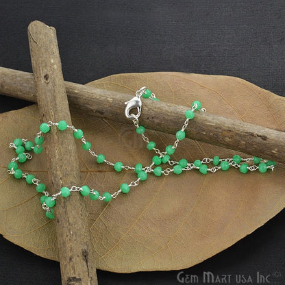 Natural Green Chalcedony Necklace chain, 18 Inch Silver Plated Beaded Finished Necklace - GemMartUSA