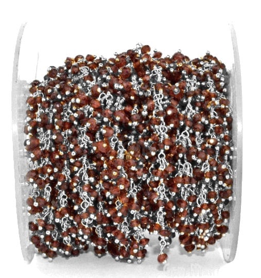 Garnet Faceted Beads Silver Plated Wire Wrapped Cluster Dangle Chain - GemmartUSA (763847049263)