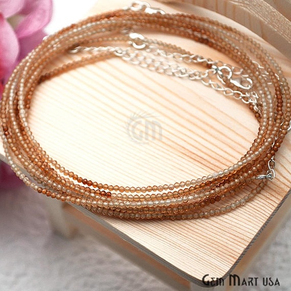 Hessonite Bead Chain, Silver Plated Jewelry Making Necklace Chain - GemMartUSA (762463944751)